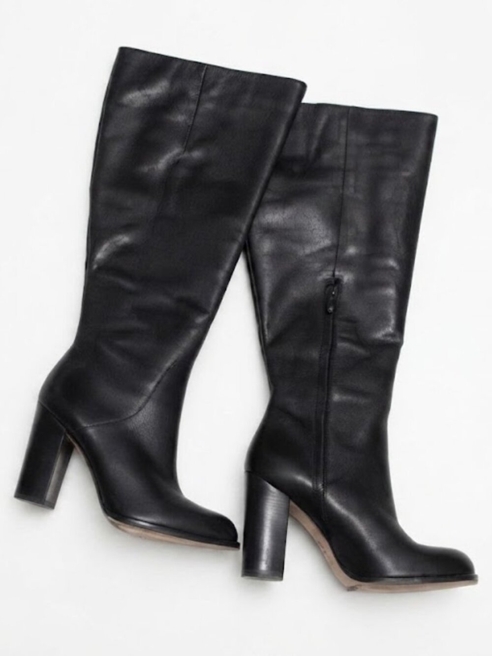 Sam Edelman Black Leather Tall Knee High Heel Boots Wide Calf Size 7.5